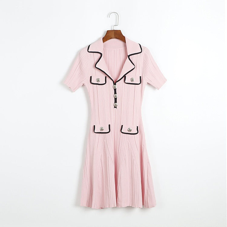Jennifer Knit Contrast Lapel Mini Dress