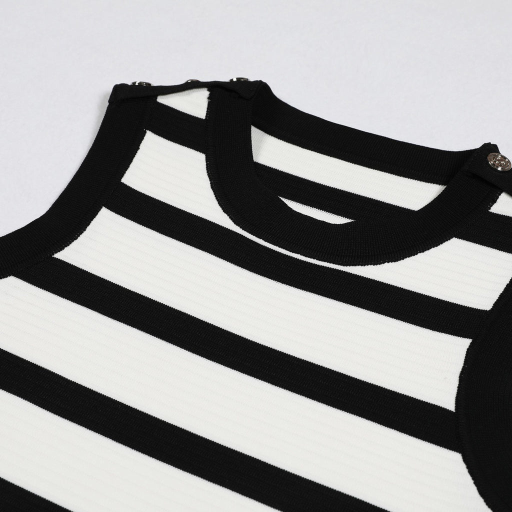 Elysia Sleeveless Striped Knit Mini Dress with Flared Hem