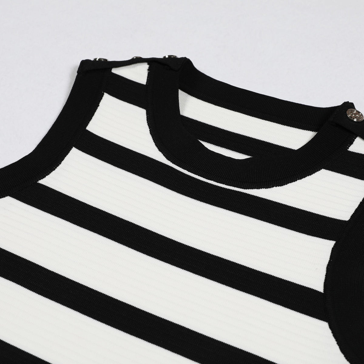 Elysia Sleeveless Striped Knit Mini Dress with Flared Hem