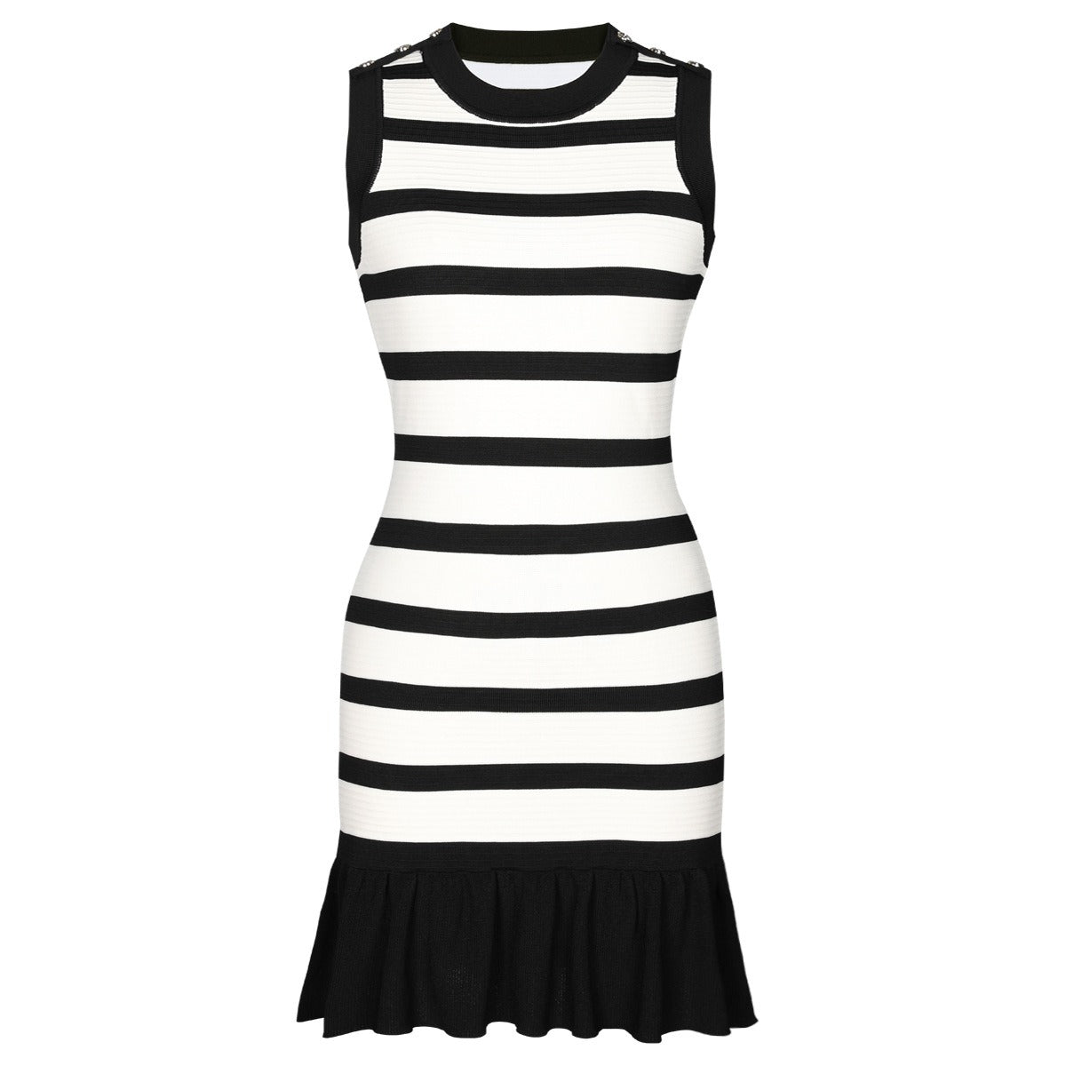 Elysia Sleeveless Striped Knit Mini Dress with Flared Hem