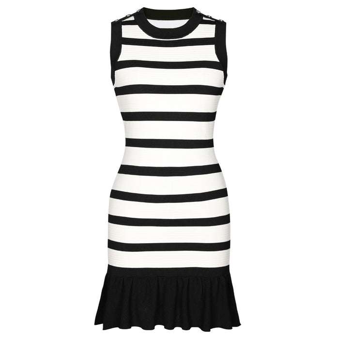 Elysia Striped Flared Hem Knit Mini Dress