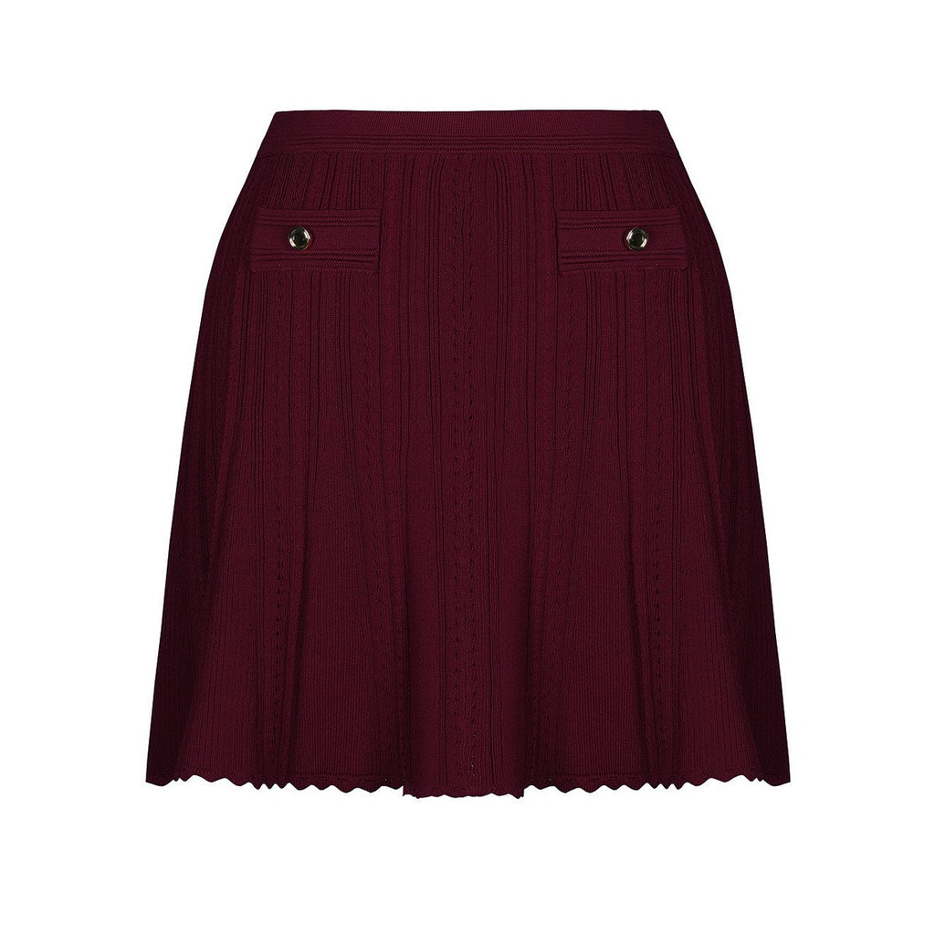 Valentina Burgundy Knit Cardigan, Top & Mini Skirt Set