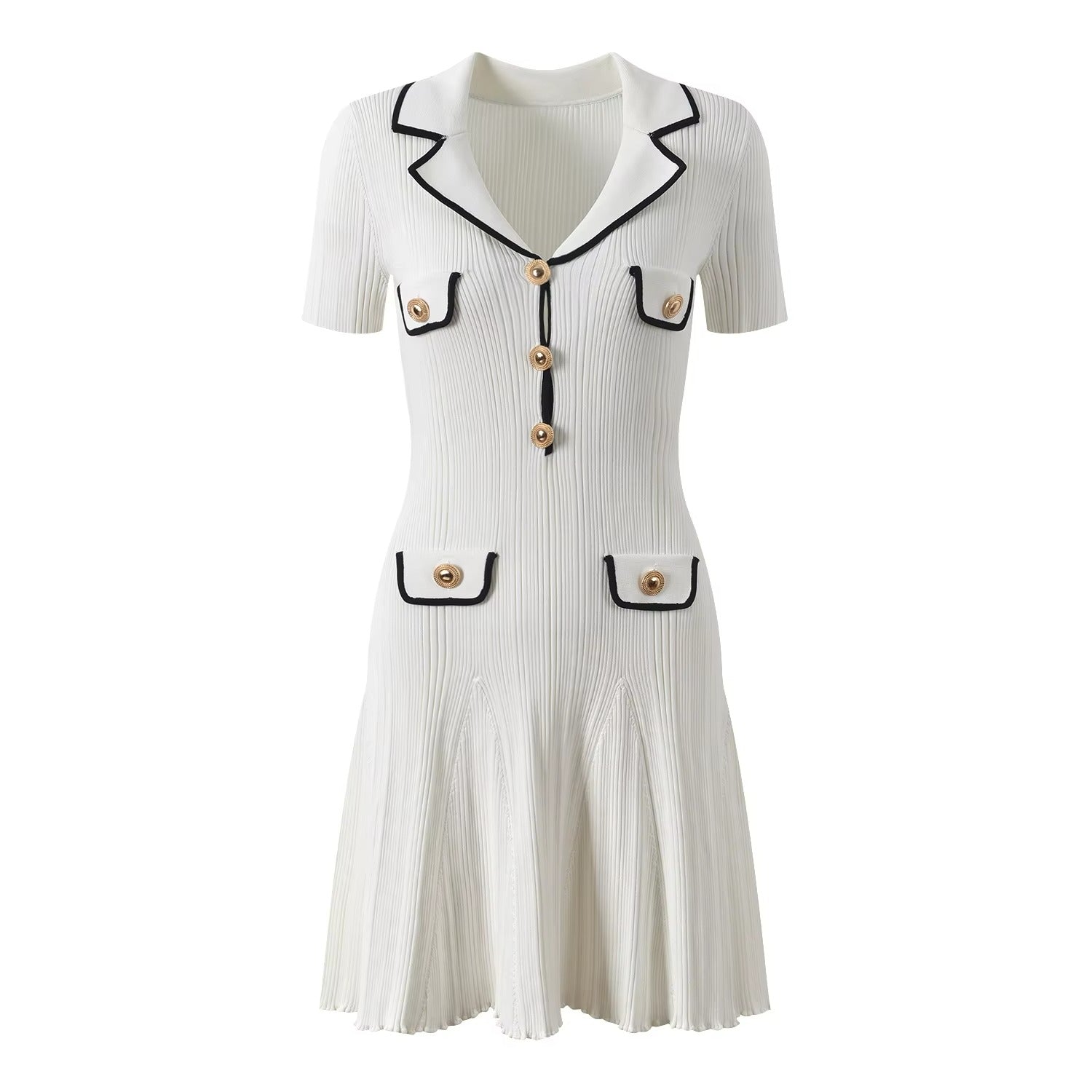 Jennifer Knit Contrast Lapel Mini Dress