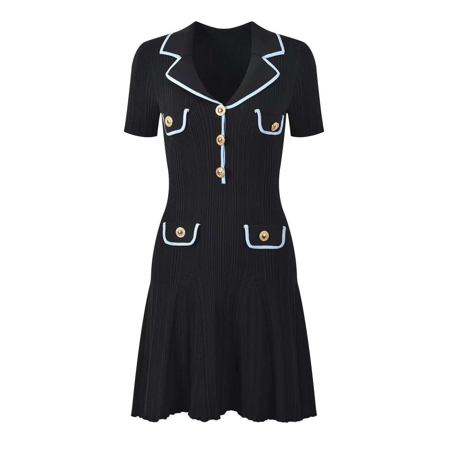 Jennifer Knit Contrast Lapel Mini Dress