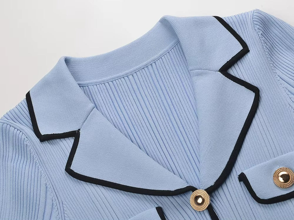 Jennifer Knit Contrast Lapel Mini Dress