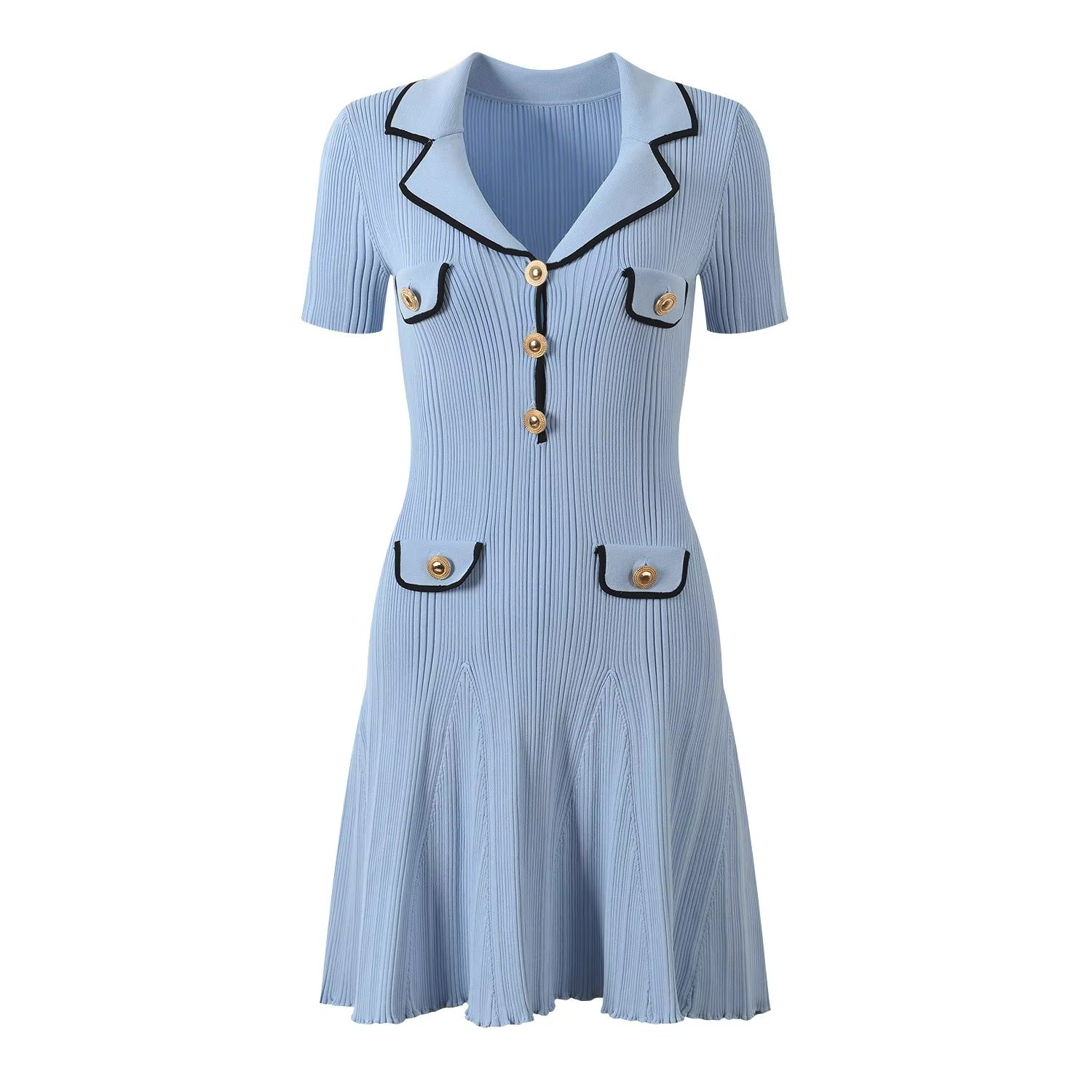 Jennifer Knit Contrast Lapel Mini Dress for Women - Allara Blue / L Jennifer Knit Contrast Lapel Mini Dress for Women - Allara Blue / L