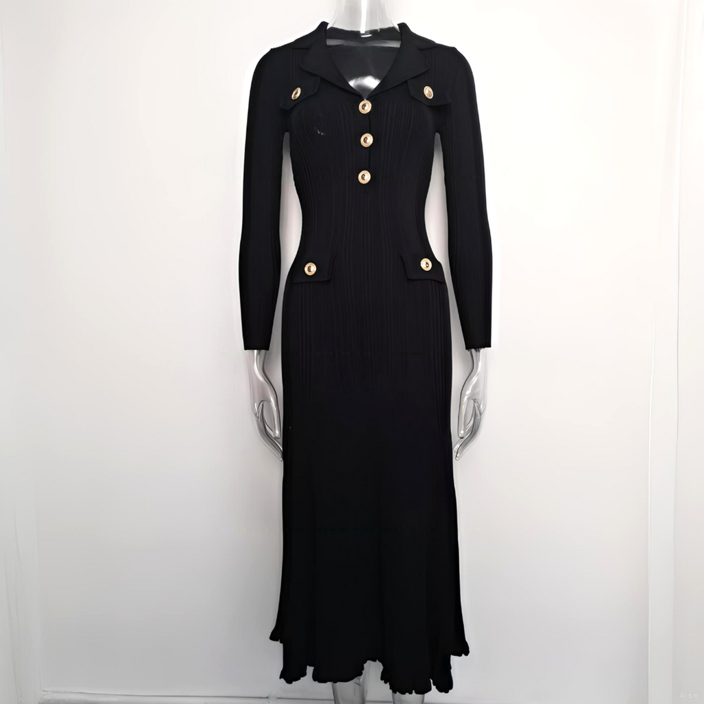 Lola V-Neck Knit Midi Dress with Flared Hem