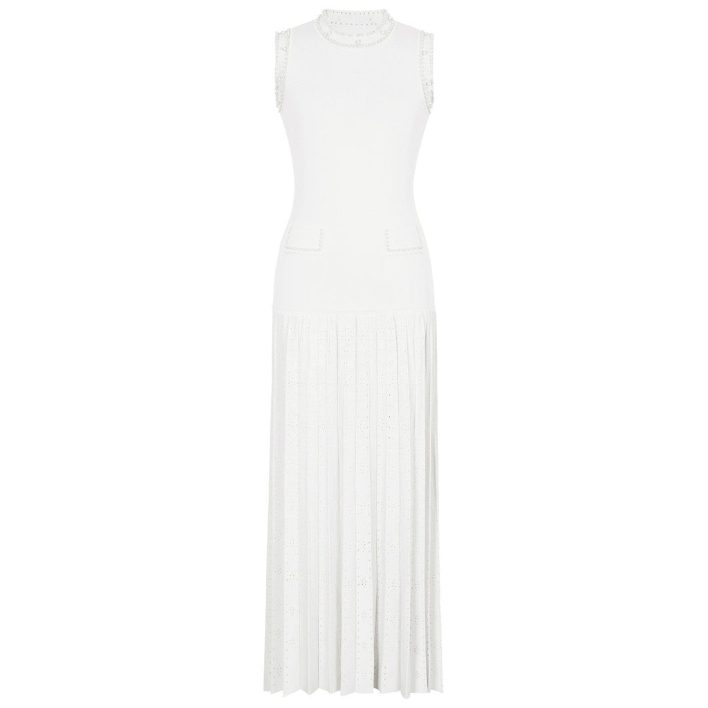 Molly Sleeveless Pearl Round Neck Knit Midi Dress