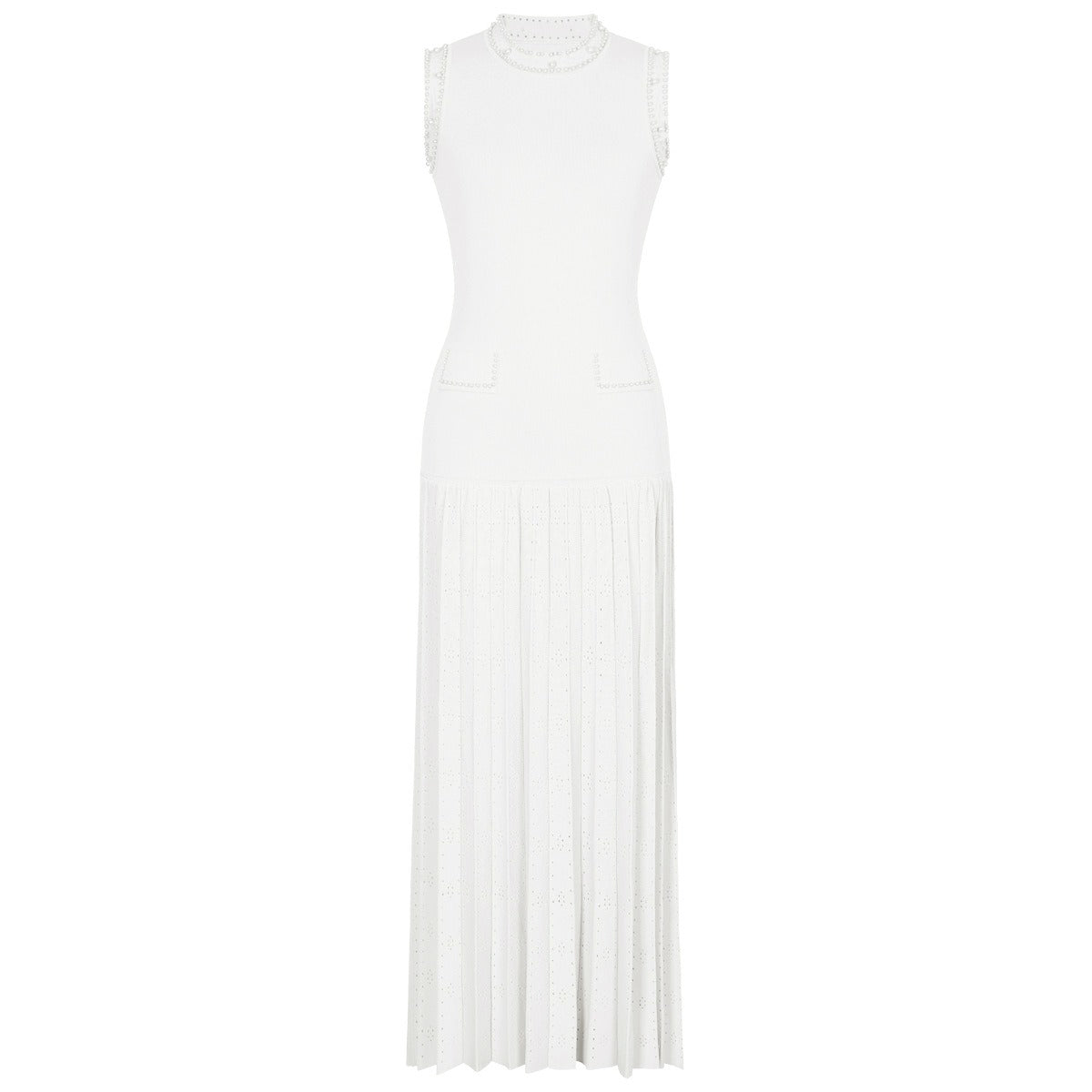 Molly Sleeveless Pearl Round Neck Knit Midi Dress