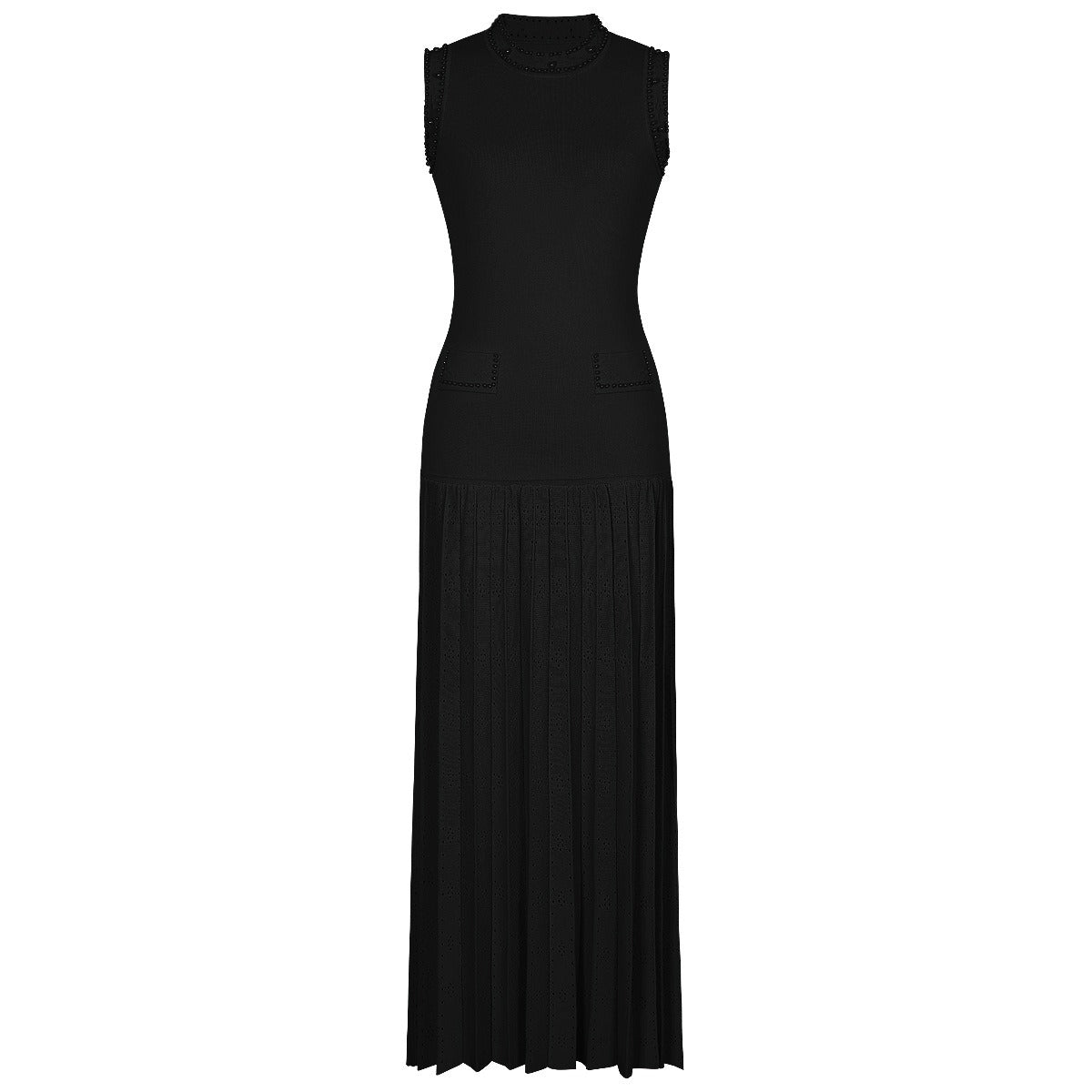 Molly Sleeveless Pearl Round Neck Knit Midi Dress