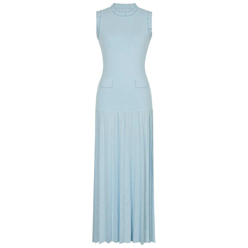 Molly Sleeveless Pearl Round Neck Knit Midi Dress