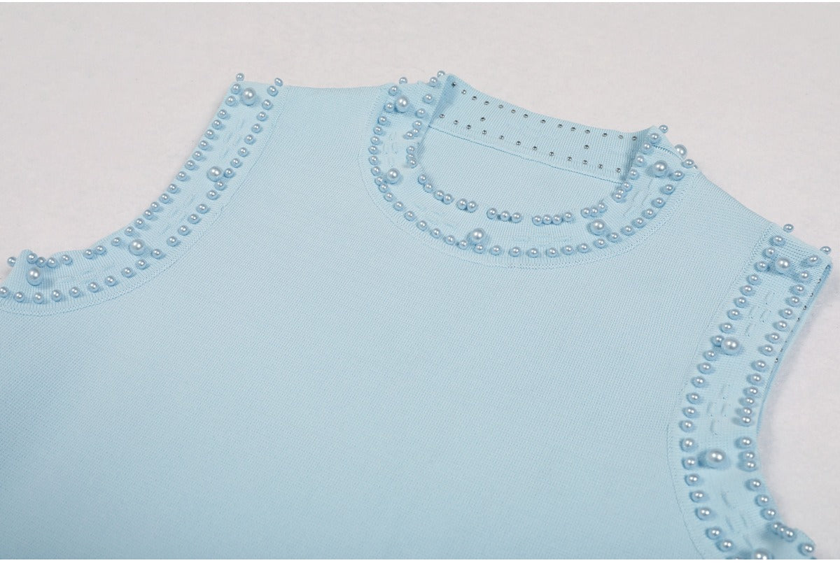 Molly Sleeveless Pearl Round Neck Knit Midi Dress