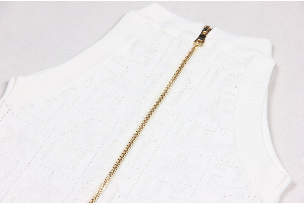 Ember Sleeveless Mesh Knit Midi Dress with Gold Buttons