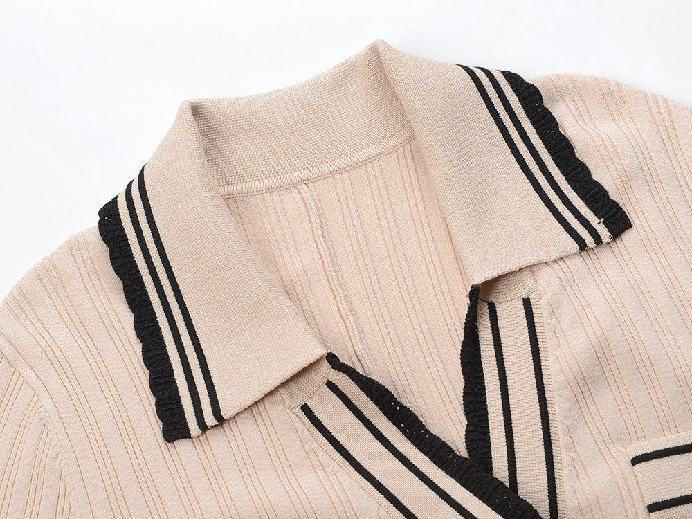 Lucia Knit Midi Dress with Contrast Lapel Collar