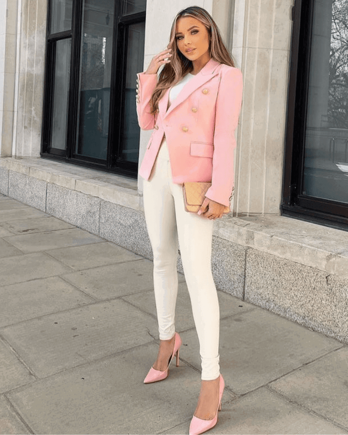 Abigail Baby Pink Double Breasted Blazer - ALLARA