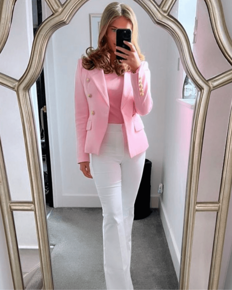 Abigail Baby Pink Double Breasted Blazer - ALLARA