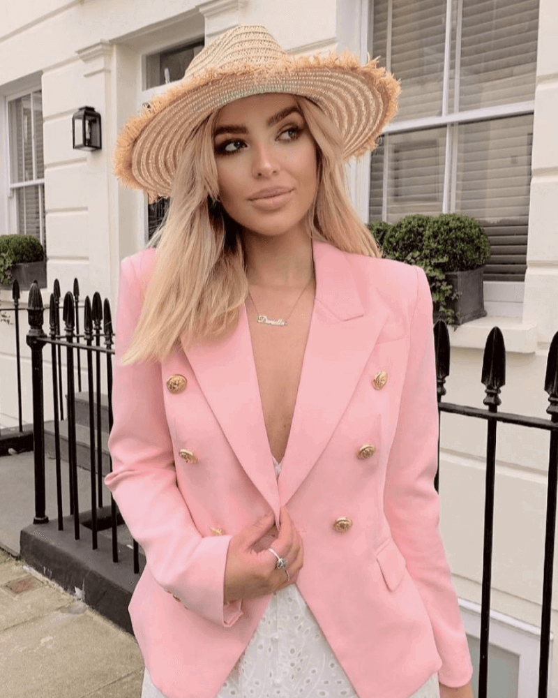 Abigail Baby Pink Double Breasted Blazer - ALLARA