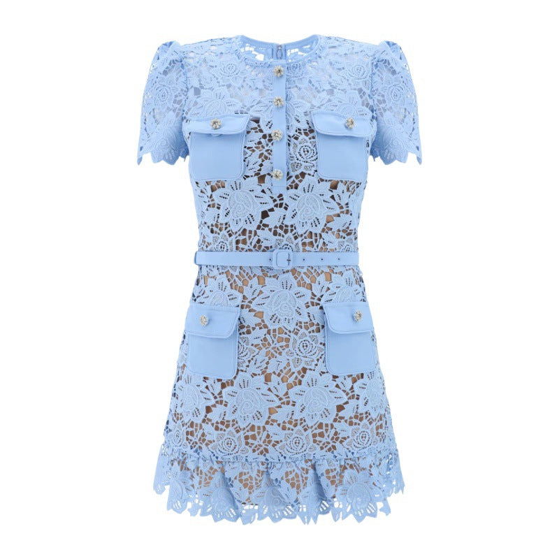Addison Blue Lace Mini Dress for Women - Allara Pastel Blue / M Addison Blue Lace Mini Dress for Women - Allara Pastel Blue / M
