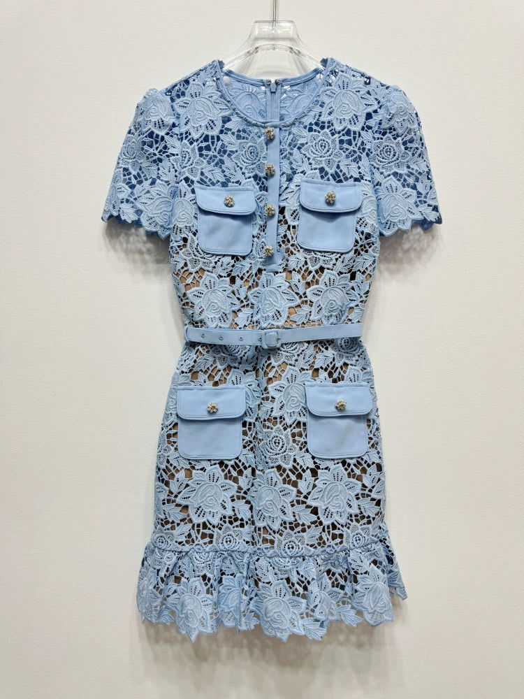 Addison Blue Lace Mini Dress for Women - Allara Pastel Blue / M Addison Blue Lace Mini Dress for Women - Allara Pastel Blue / M
