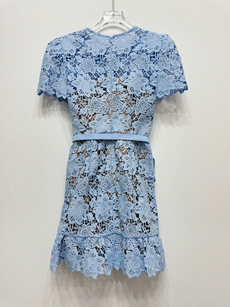 Addison Blue Lace Mini Dress - ALLARA