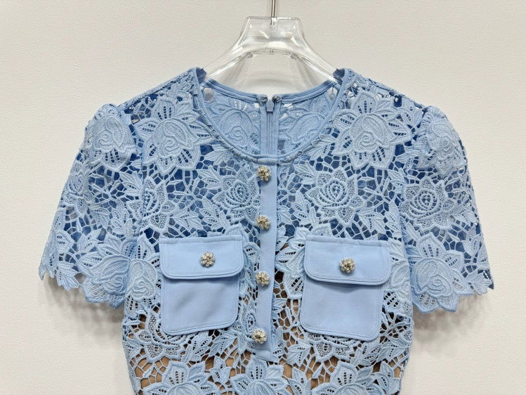 Addison Blue Lace Mini Dress for Women - Allara Pastel Blue / M Addison Blue Lace Mini Dress for Women - Allara Pastel Blue / M