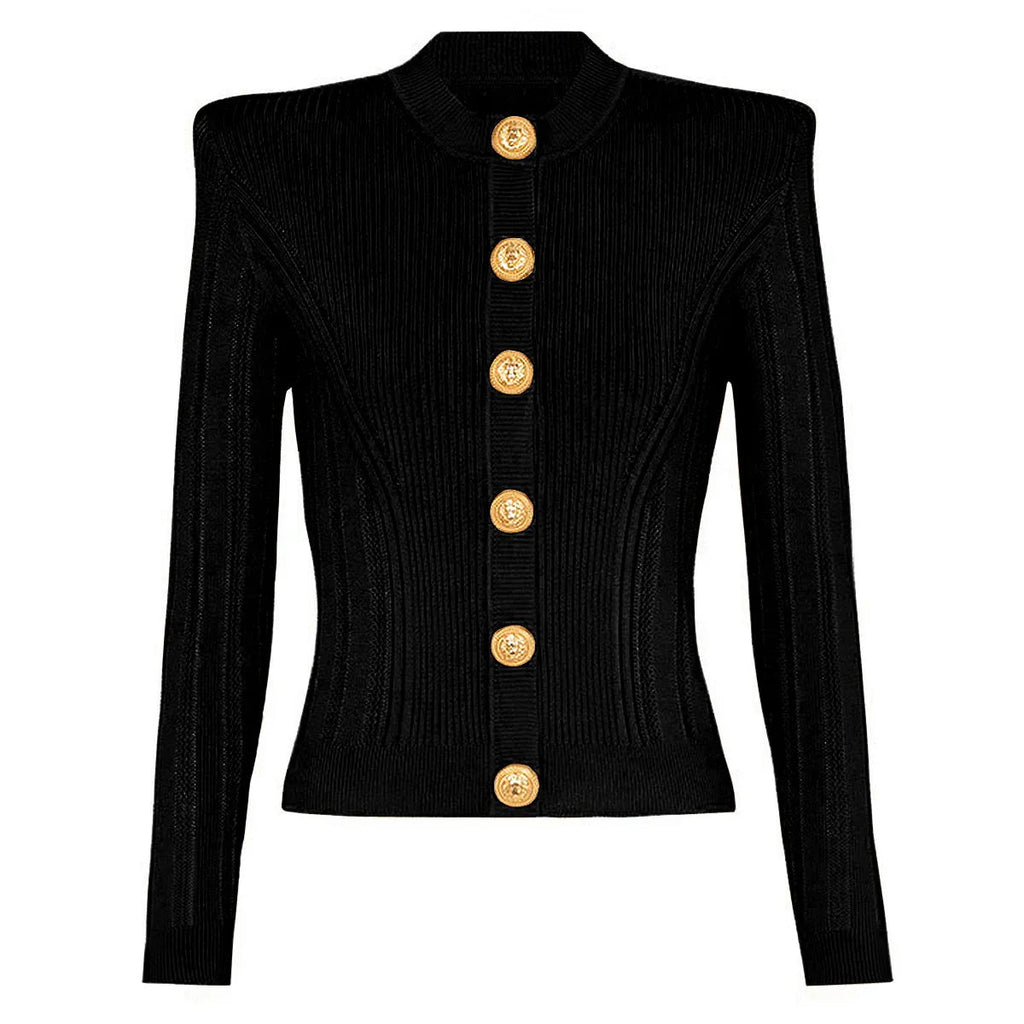 Amber Ribbed Knit Cropped Cardigan with Gold Buttons