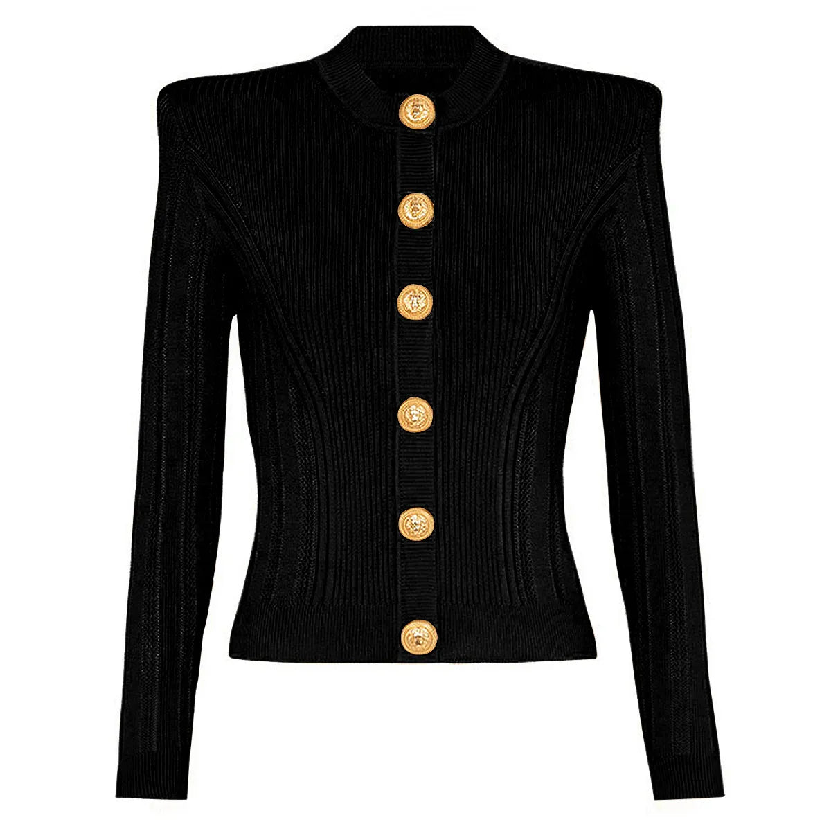 Amber Ribbed Knit Cropped Cardigan with Gold Buttons