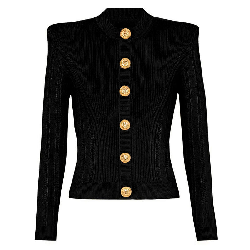 Amber Ribbed Knit Cropped Cardigan with Gold Buttons