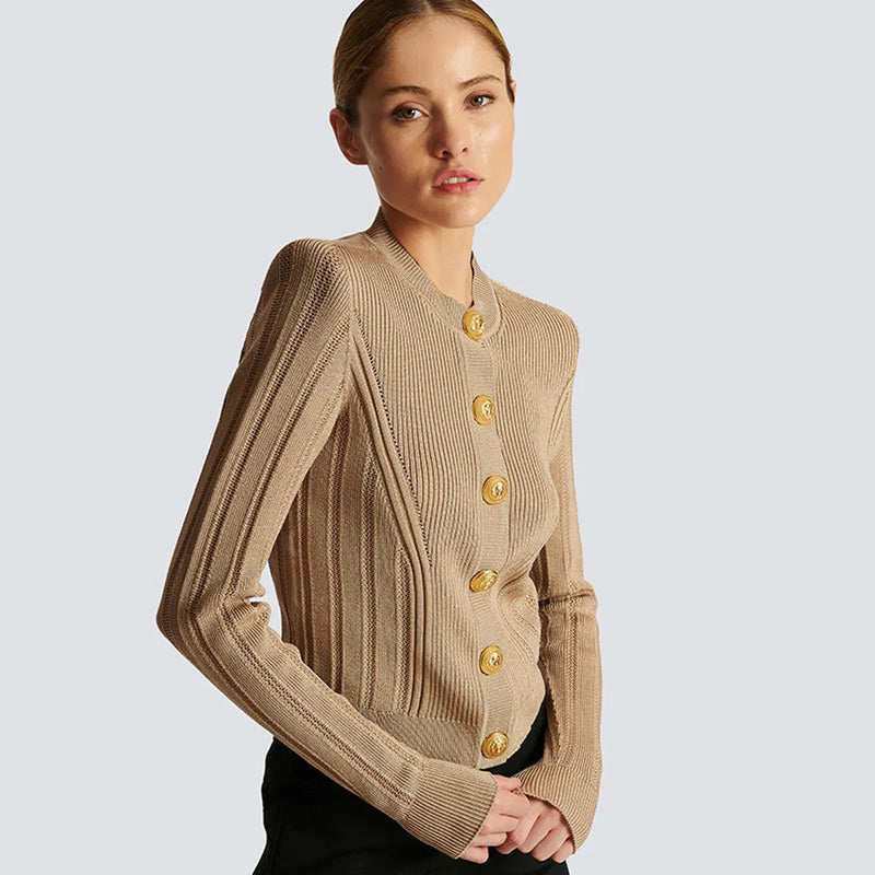 Amber Khaki Knit Button Up Cardigan - ALLARA