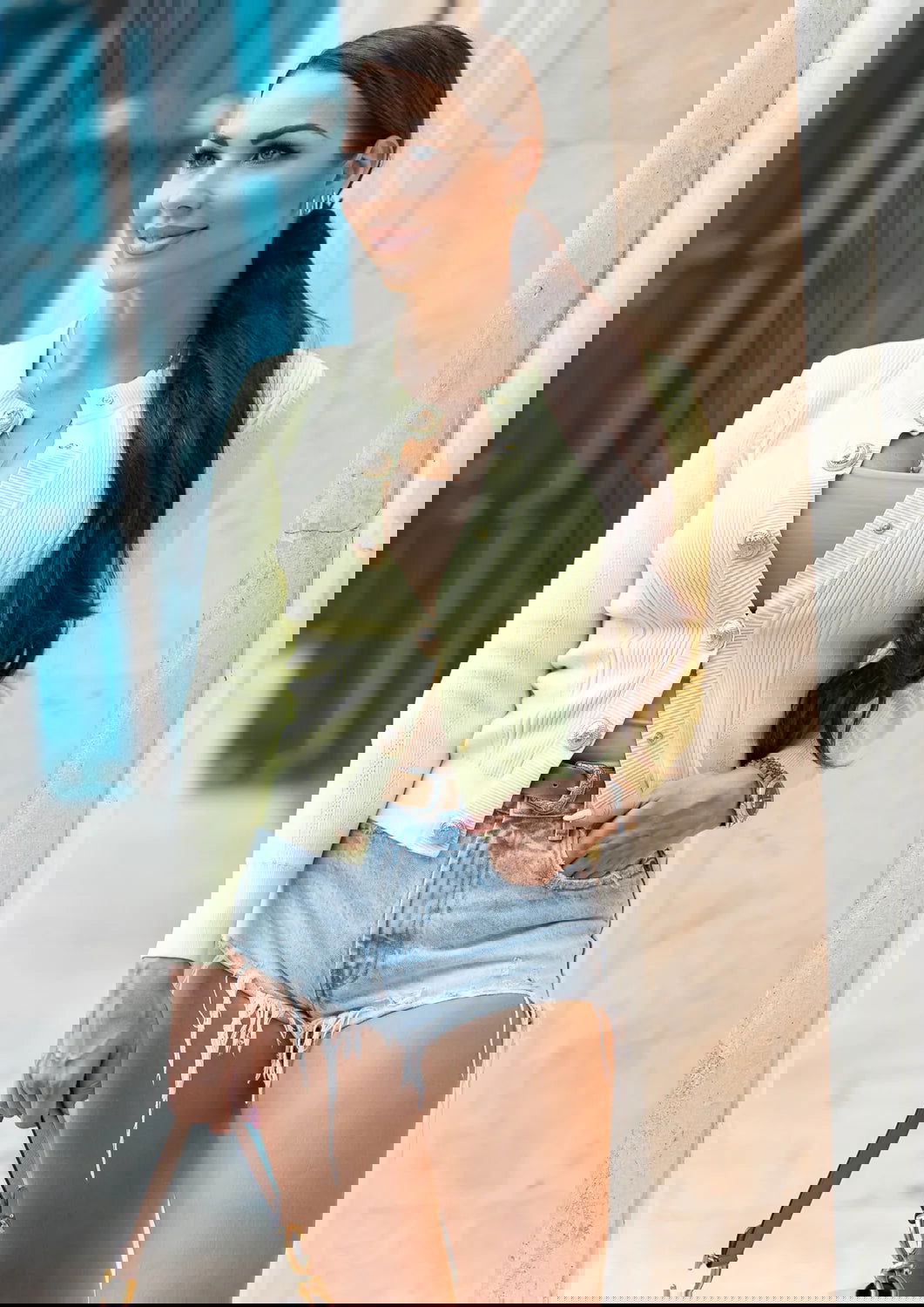 Amber Ribbed Knit Cropped Cardigan with Gold Buttons