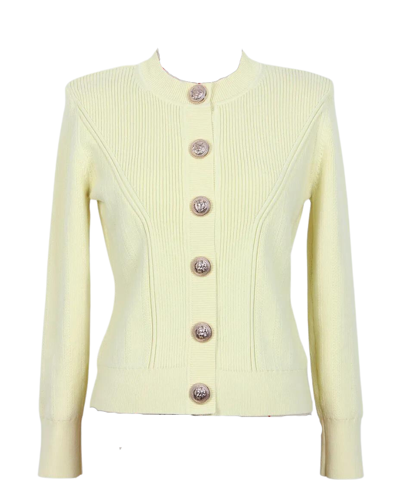 Amber Ribbed Knit Cropped Cardigan with Gold Buttons