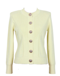 Amber Ribbed Knit Cropped Cardigan with Gold Buttons