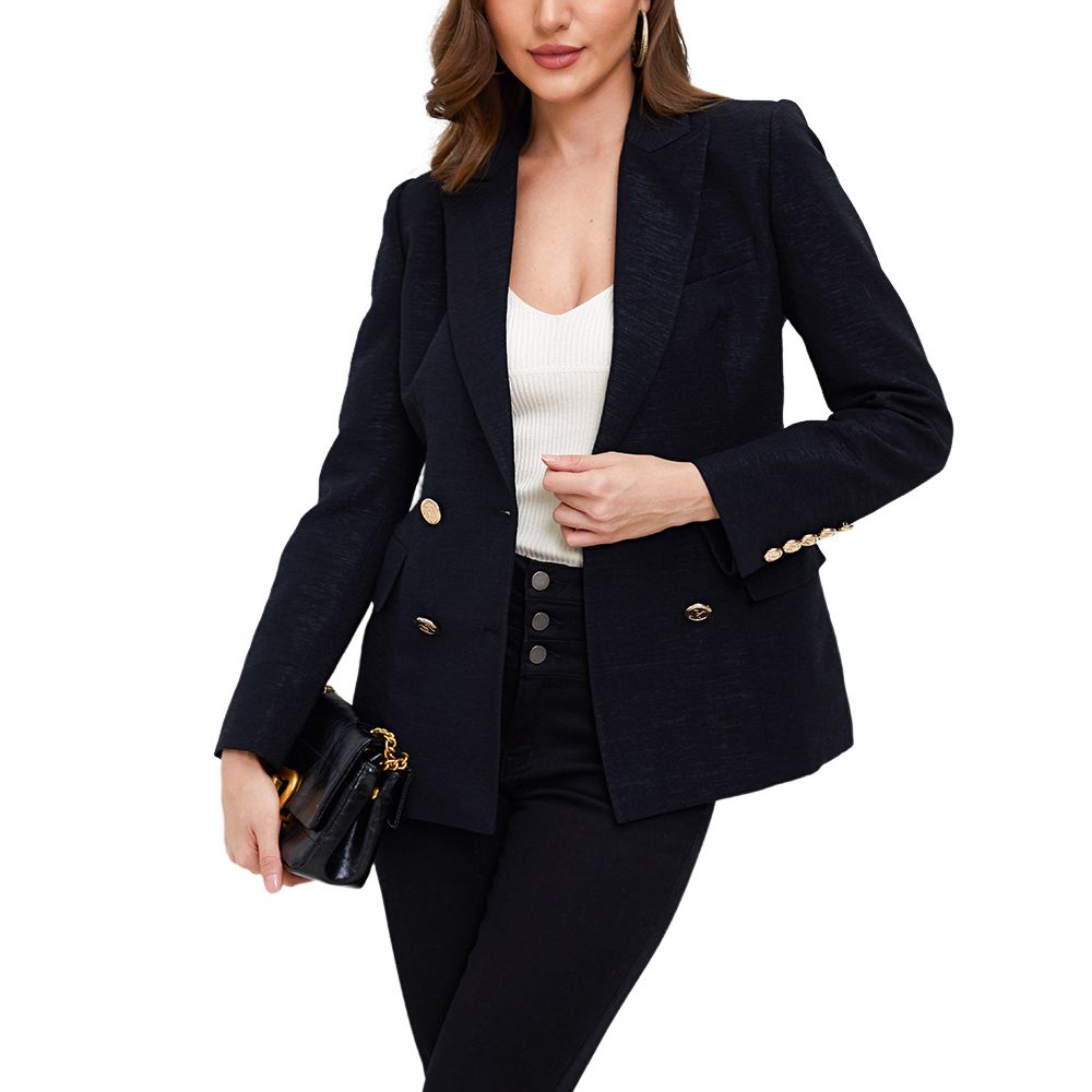 Ashlyn Black Classic Double Breasted Blazer - ALLARA