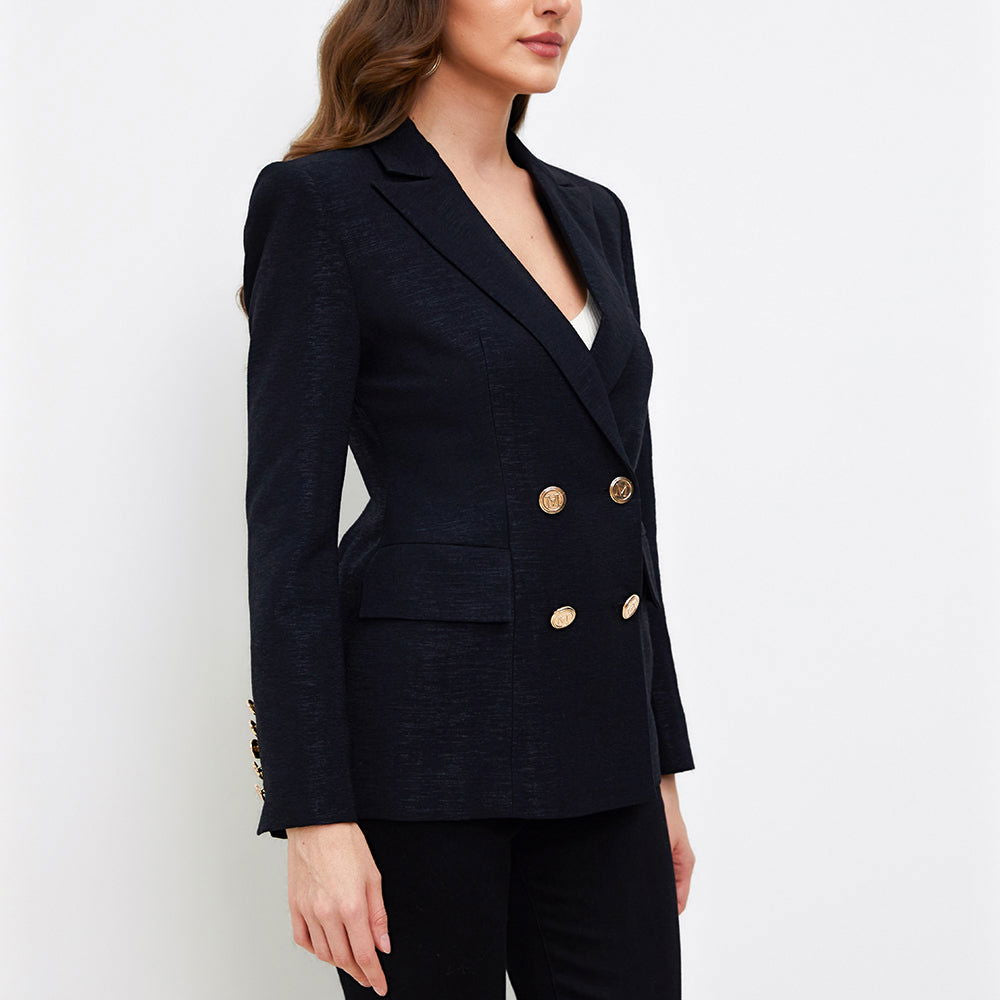 Ashlyn Black Classic Double Breasted Blazer - ALLARA