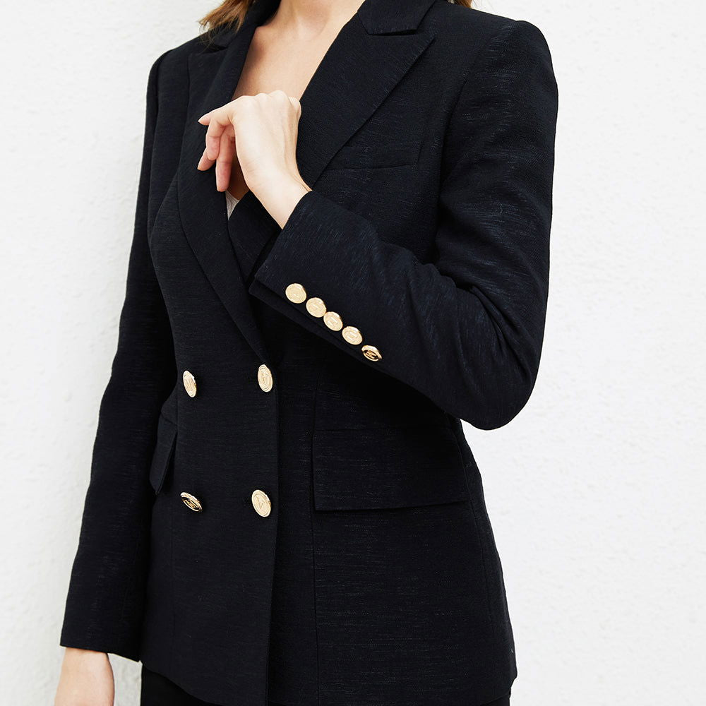 Ashlyn Black Classic Double Breasted Blazer - ALLARA