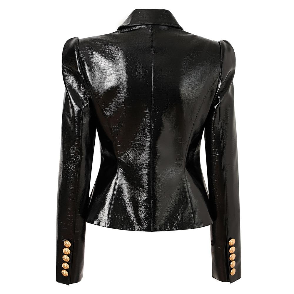 Aveline Black Faux Leather Blazer Jacket - ALLARA