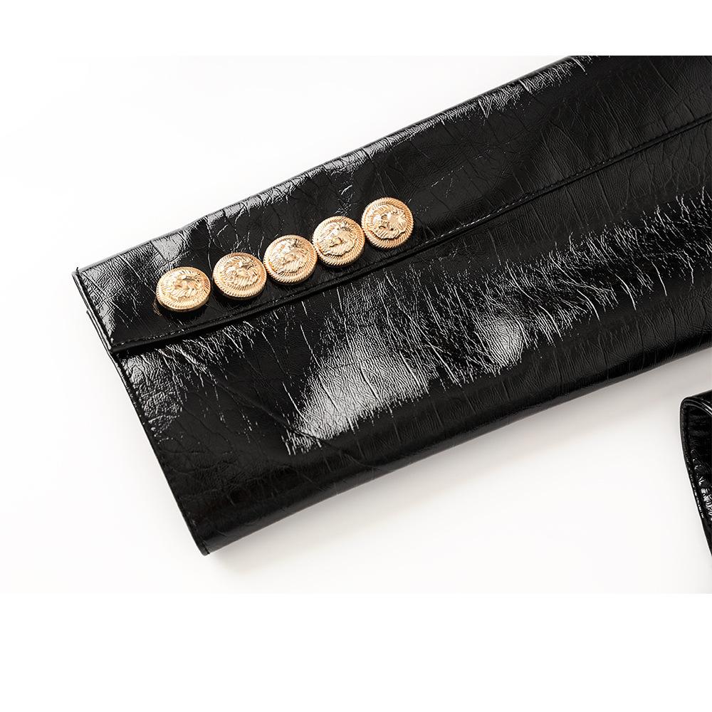 Aveline Black Faux Leather Blazer Jacket - ALLARA