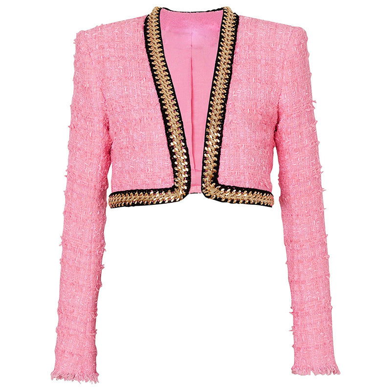 Azalea Pink Cropped Tweed Jacket - ALLARA