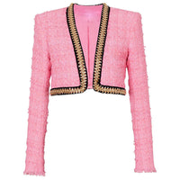 Azalea Pink Cropped Tweed Jacket - ALLARA