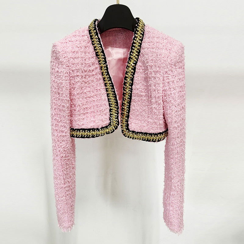 Azalea Pink Cropped Tweed Jacket - ALLARA