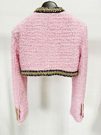 Azalea Pink Cropped Tweed Jacket - ALLARA