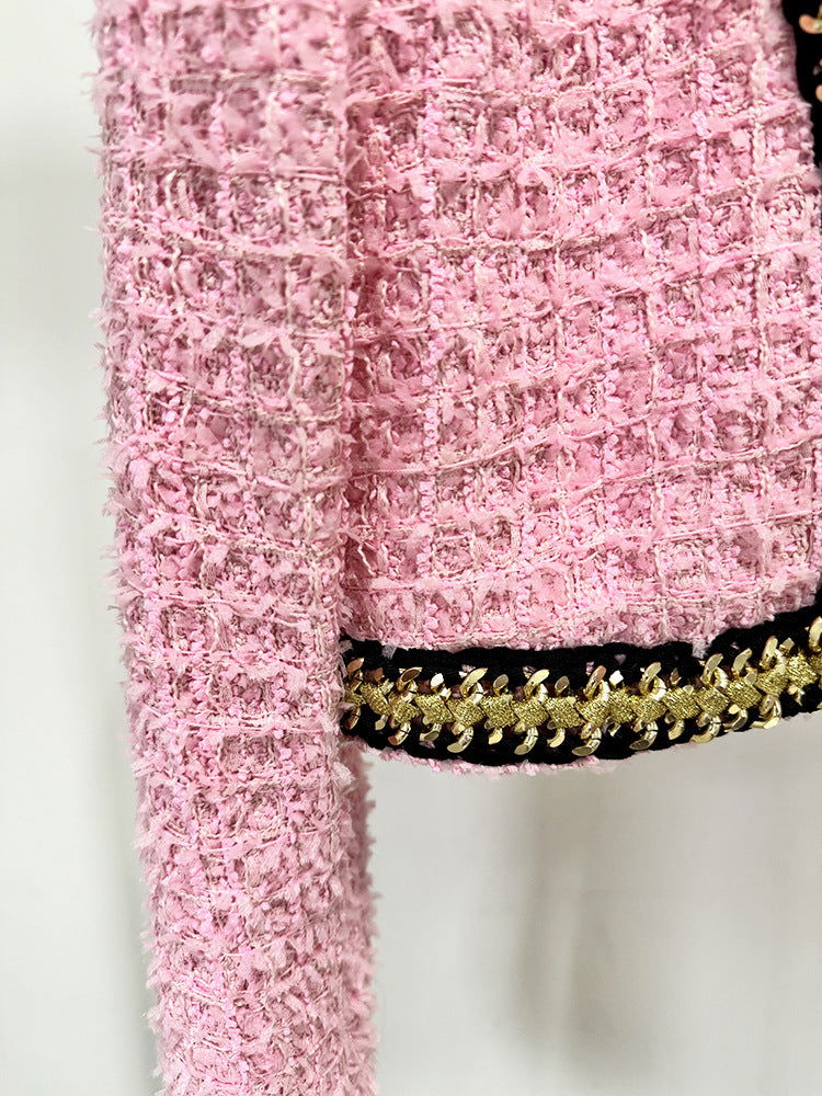 Azalea Pink Cropped Tweed Jacket - ALLARA