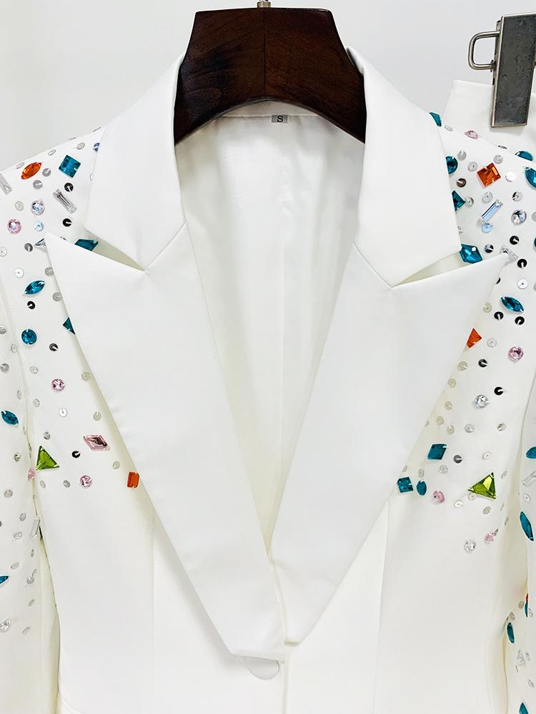 Bethany White Crystal Rhinestone Blazer & Pant Two Piece Set - ALLARA