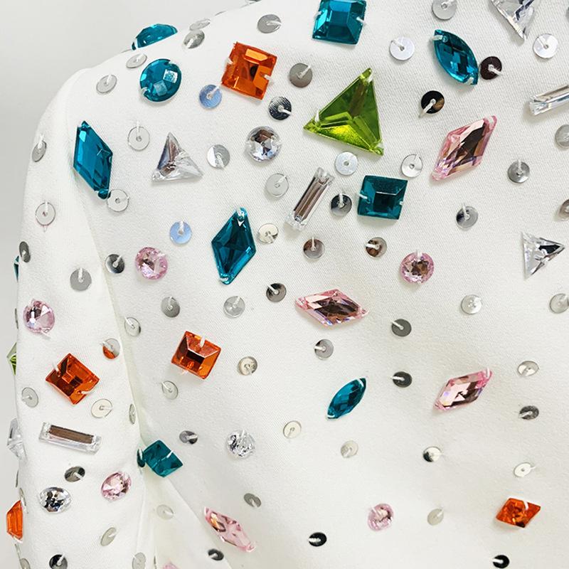 Bethany White Crystal Rhinestone Blazer & Pant Two Piece Set - ALLARA