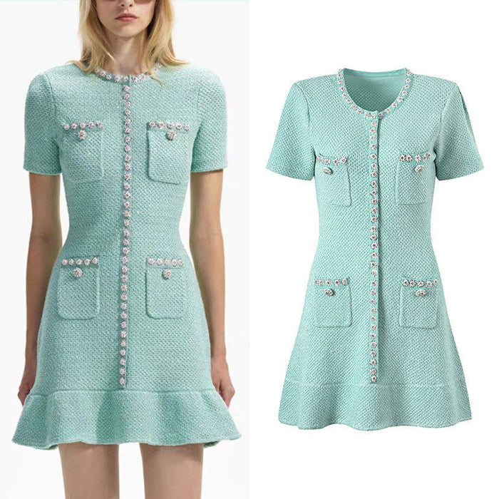 Brynn Mint Tweed Short Sleeve Dress - ALLARA