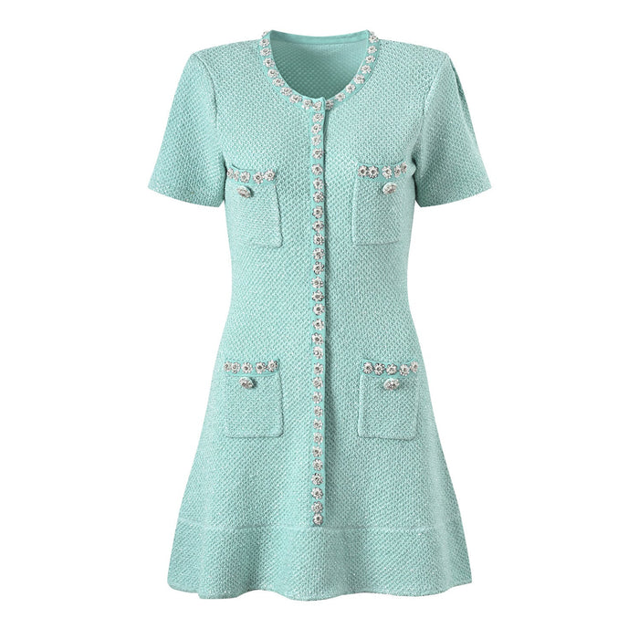 Brynn Mint Tweed Short Sleeve Dress - ALLARA