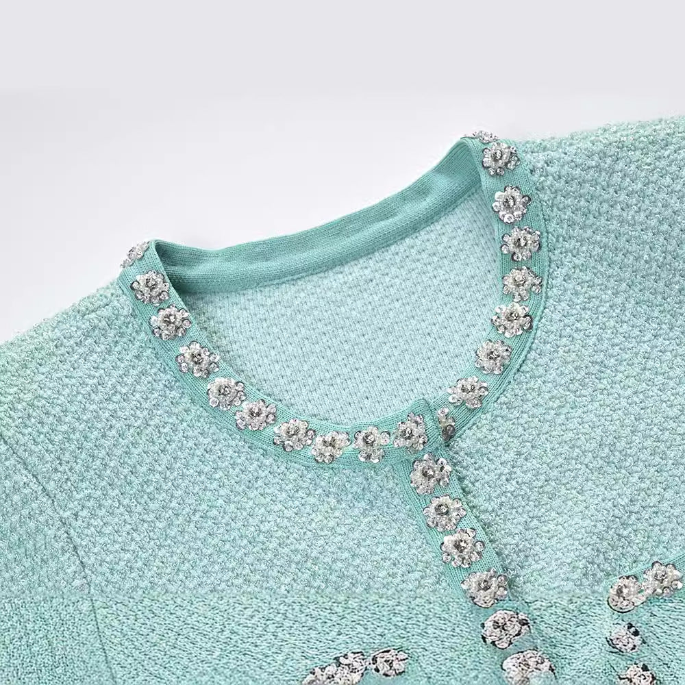 Brynn Mint Tweed Short Sleeve Dress - ALLARA