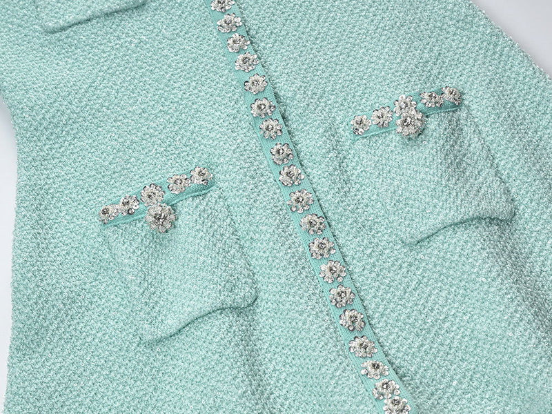 Brynn Mint Tweed Short Sleeve Dress - ALLARA