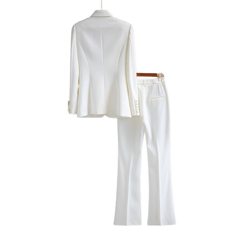 Calista White Rhinestone Arm Blazer & Pant Two Piece Set - ALLARA