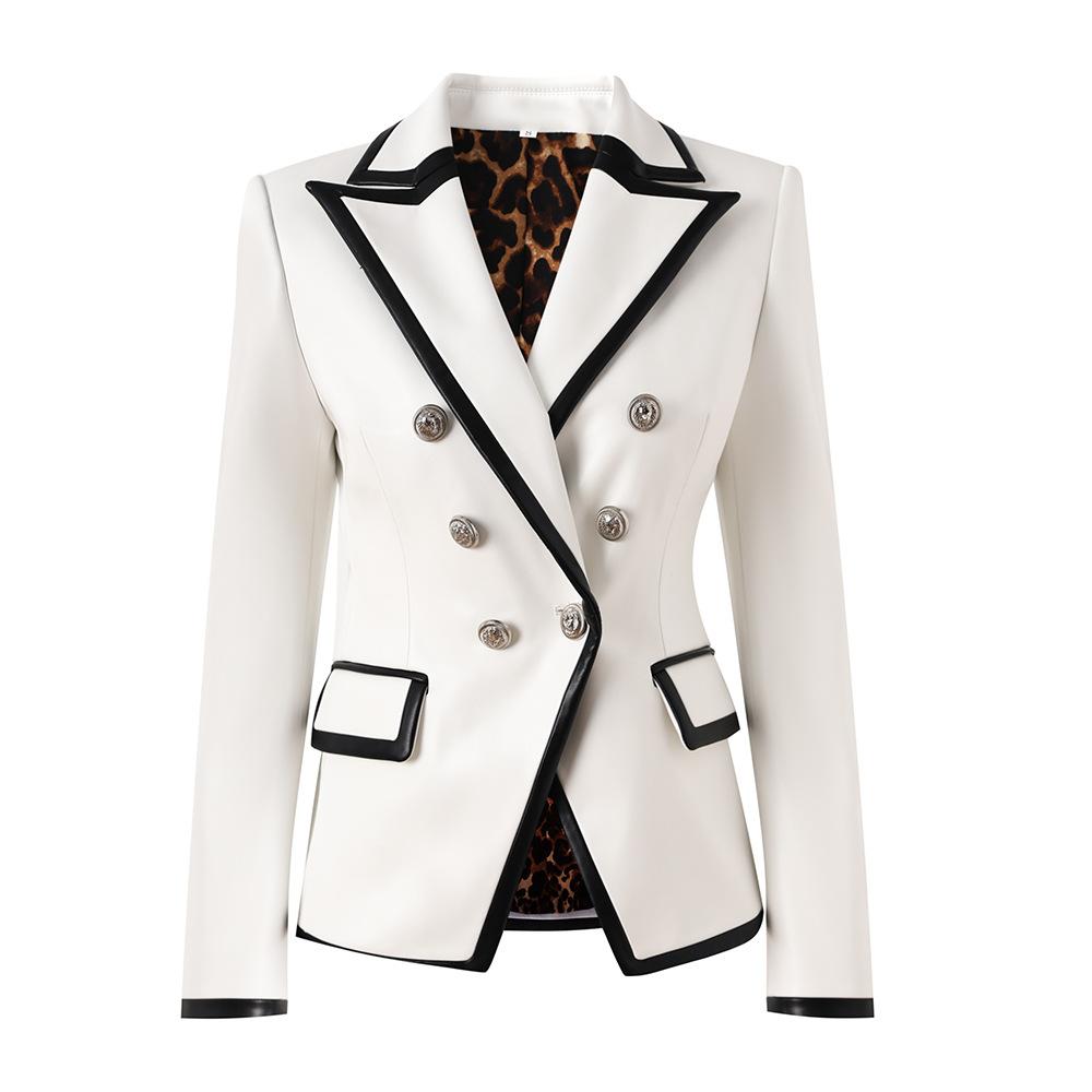 Candace Black White Contrast PU Leather Blazer - ALLARA